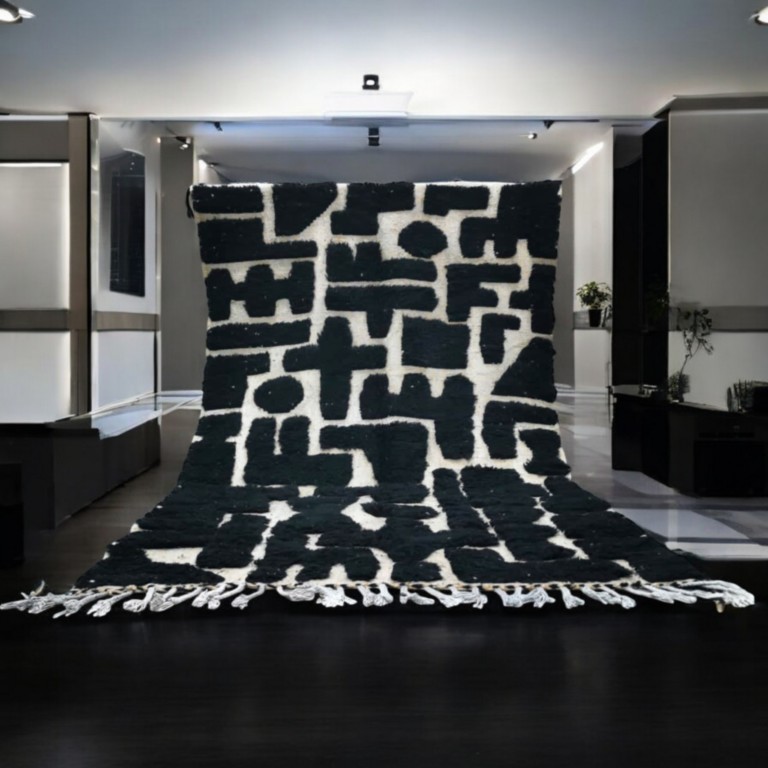 tapis-design-contemporain-laine-blanc-noir-maroc