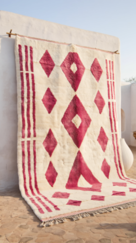 Beni Ouarain White and Pink Rug