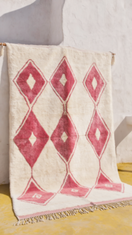 Handmade Moroccan Rug, White and Pink