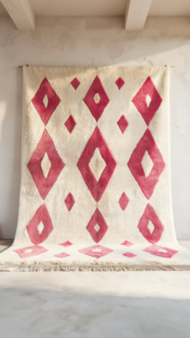 Handmade Berber Rug, White and Pink