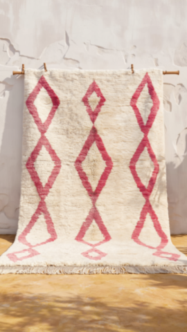 Moroccan Rug Pure Wool White Pink