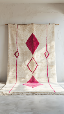 Moroccan Rug with Geometric Pink Diamond Pattern