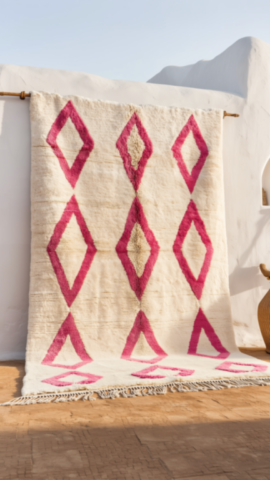 White and Pink Berber Rug, Traditional Design