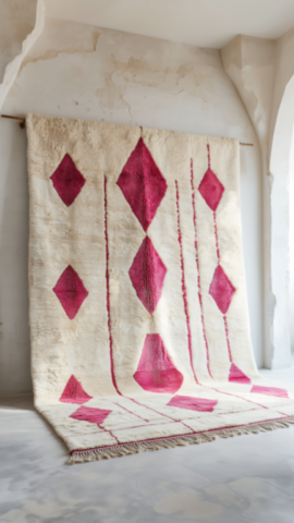 Pure Wool Berber Rug White and Pink