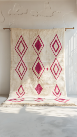 Tapis Marocain Contemporain Blanc et Rose Tapis Marocain Contemporain Blanc et Rose