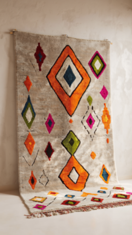 Tapis Berbère Azilal Coloré Laine Naturelle Fond Gris