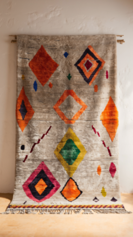 Tapis Marocain Azilal Coloré Moderne Fond Gris