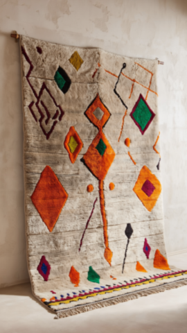 Tapis Azilal Authentique Coloré Fond Gris Minimaliste