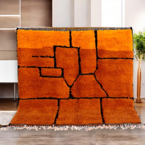 tapis-contemporain-marocain-orange-noir